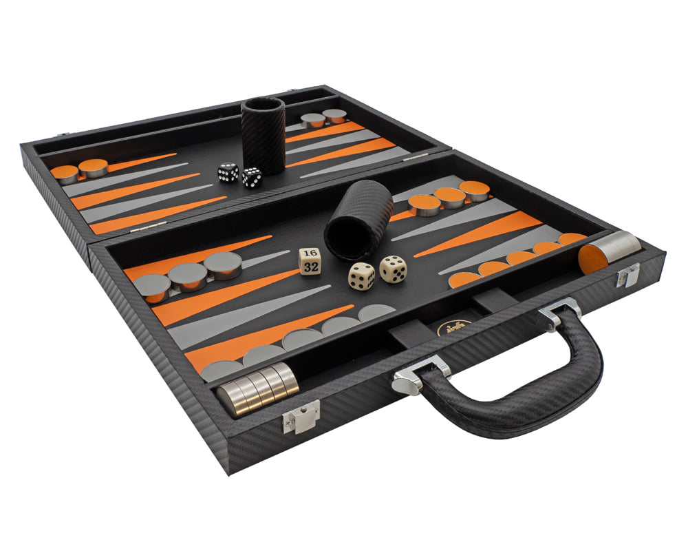 Italfama Folding Leatherette Backgammon Set in Black and Orange