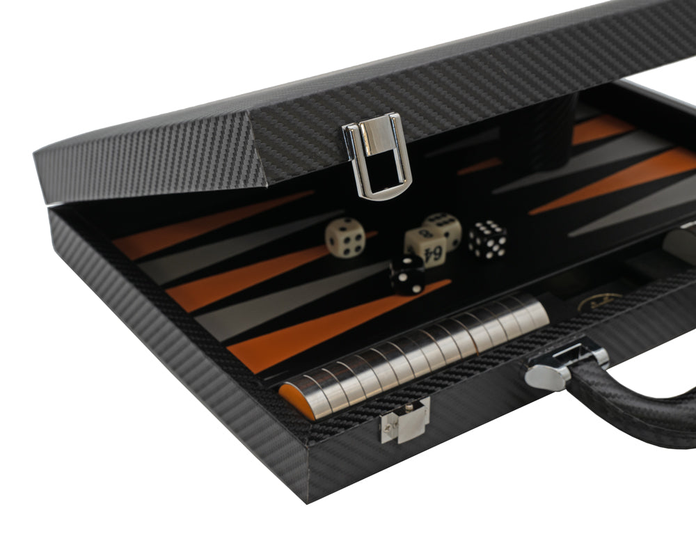 Italfama Folding Leatherette Backgammon Set in Black and Orange