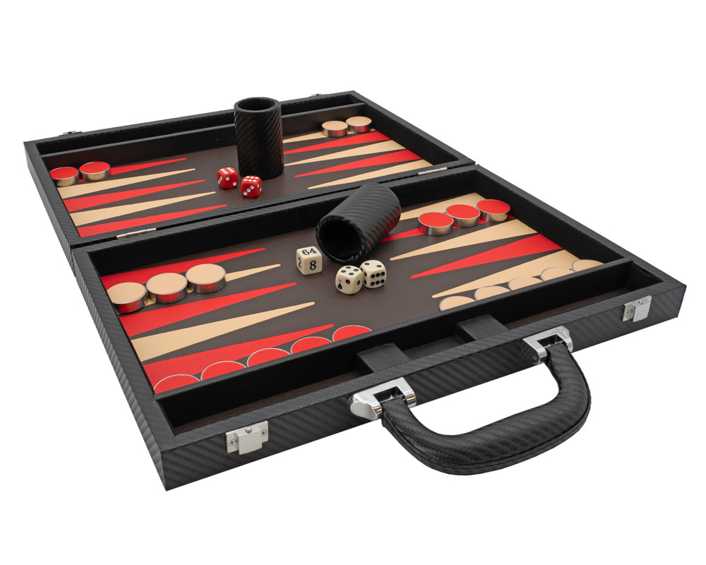 Italfama Folding Leatherette Backgammon Set in Black and Red