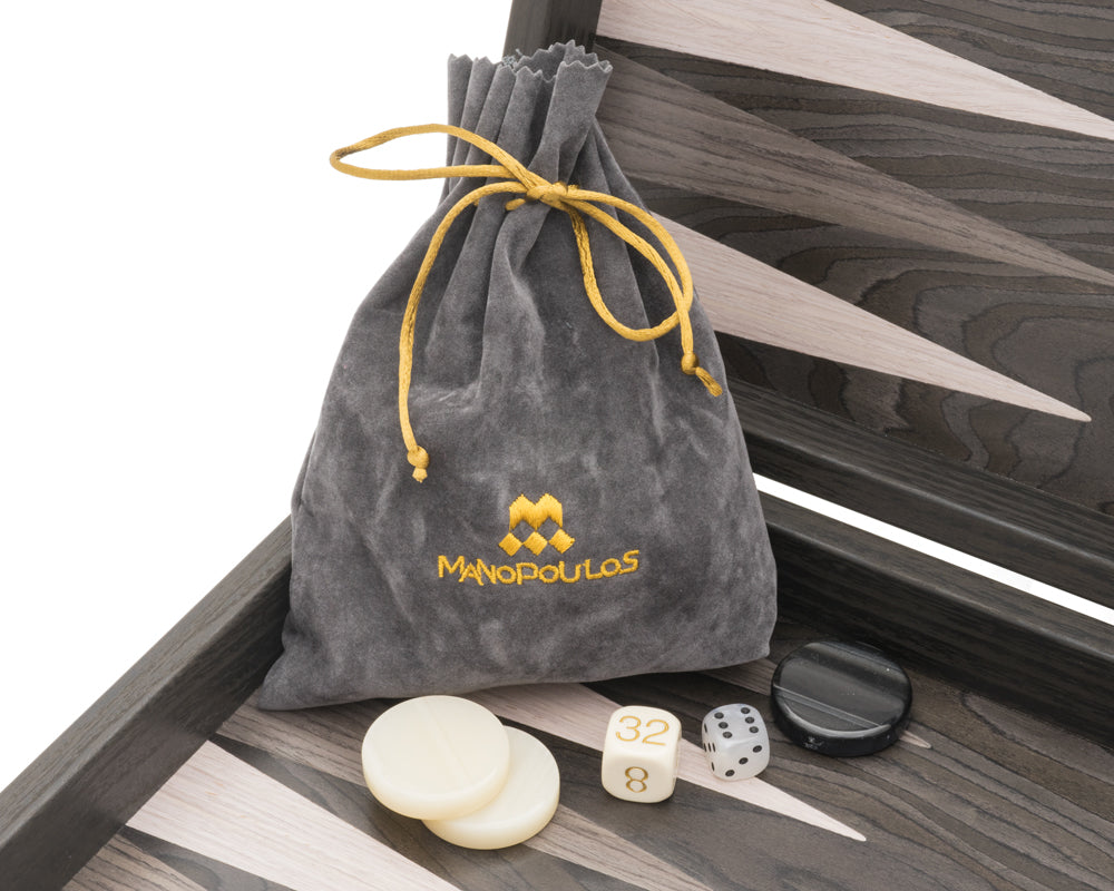 The Manopoulos Ebony and Grey Oak Luxury Backgammon Set with Vinyl Deluxe Cups