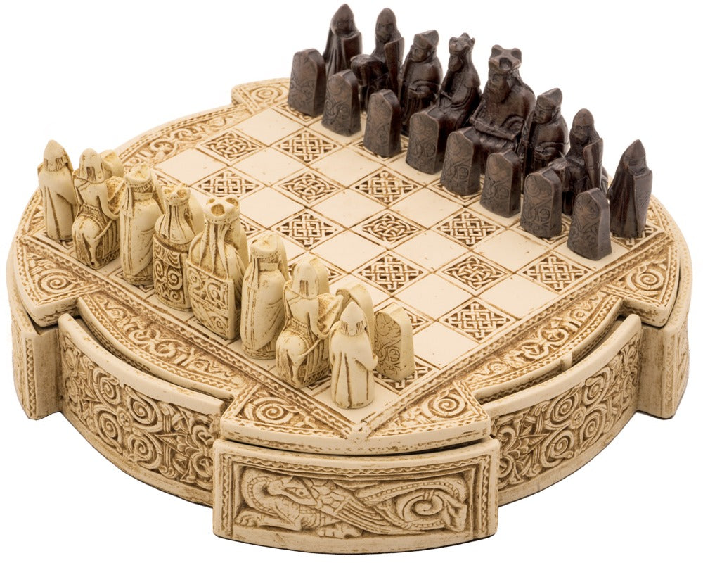 Isle Of Lewis Compact Celtic Chess Set 22.9cm in Ivory Colour