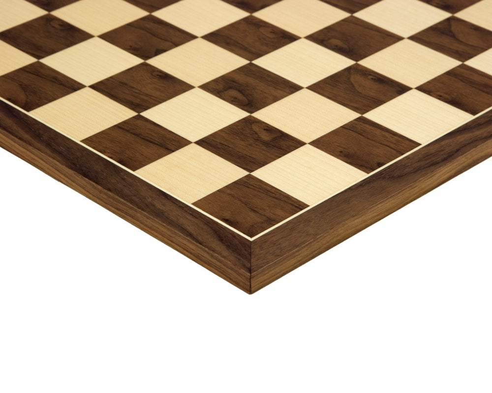 19.7 inch Walnut and Maple chess board with 2.17 inch playing squares, crafted by Rechapados Ferrer S.A. in Spain