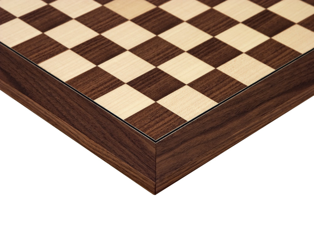 17.75 inch Montgoy Palisander (Rosewood) and Maple deluxe chess board with 1.75 inch playing squares, crafted in Spain by Rechapados Ferrer.