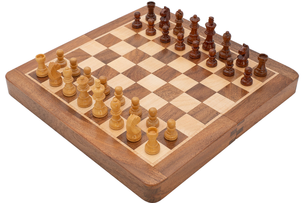 Deluxe Hardwood Folding Travel 25cm Magnetic Chess Set