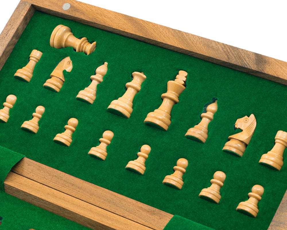 Deluxe Hardwood Folding Travel 10 inch Magnetic Chess Set with Staunton-style Wooden Chessmen in Felt-lined Storage Box