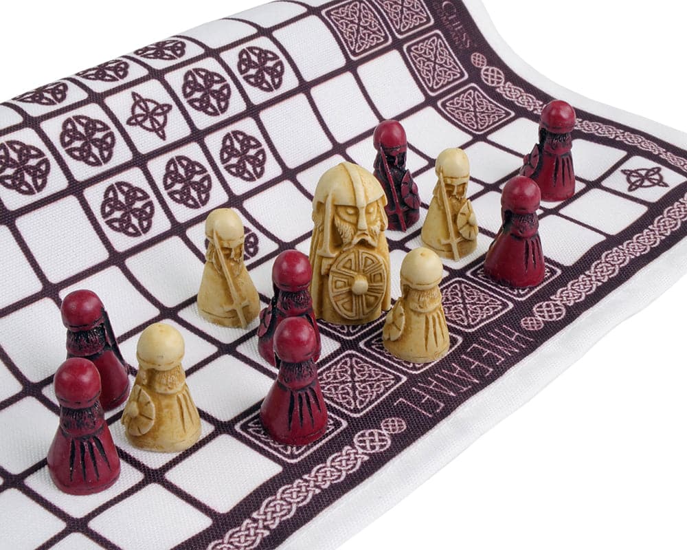 Hnefatafl - The Viking Game - Cardinal Edition with white King and defenders, red attackers on a linen playing surface.