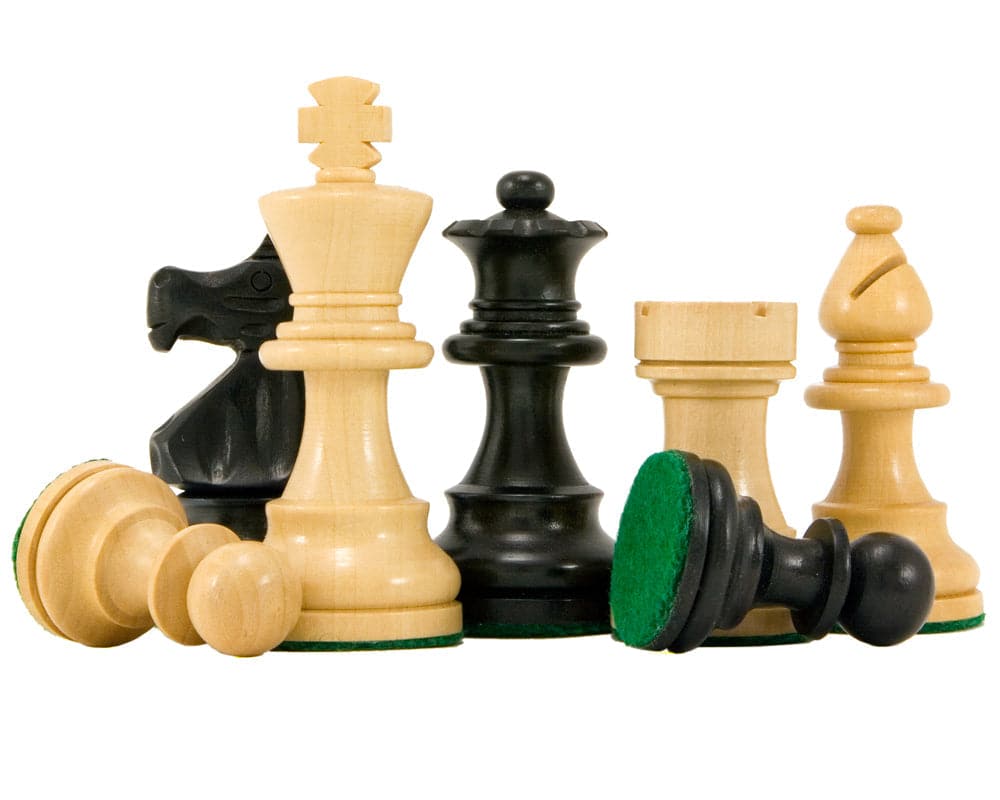 French Knight Series Ebonised Staunton Chess Pieces, classic Staunton design, weighted and felted wooden chessmen, 3.25-inch king.