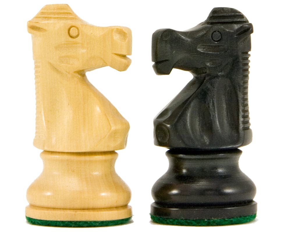 French Knight Series Ebonised Staunton Chess Pieces 3.25 Inches - Classic Staunton design, expertly turned boxwood knights, weighted and felted.