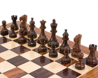 Atlantic Series Rosewood Staunton Chess Pieces on Chessboard