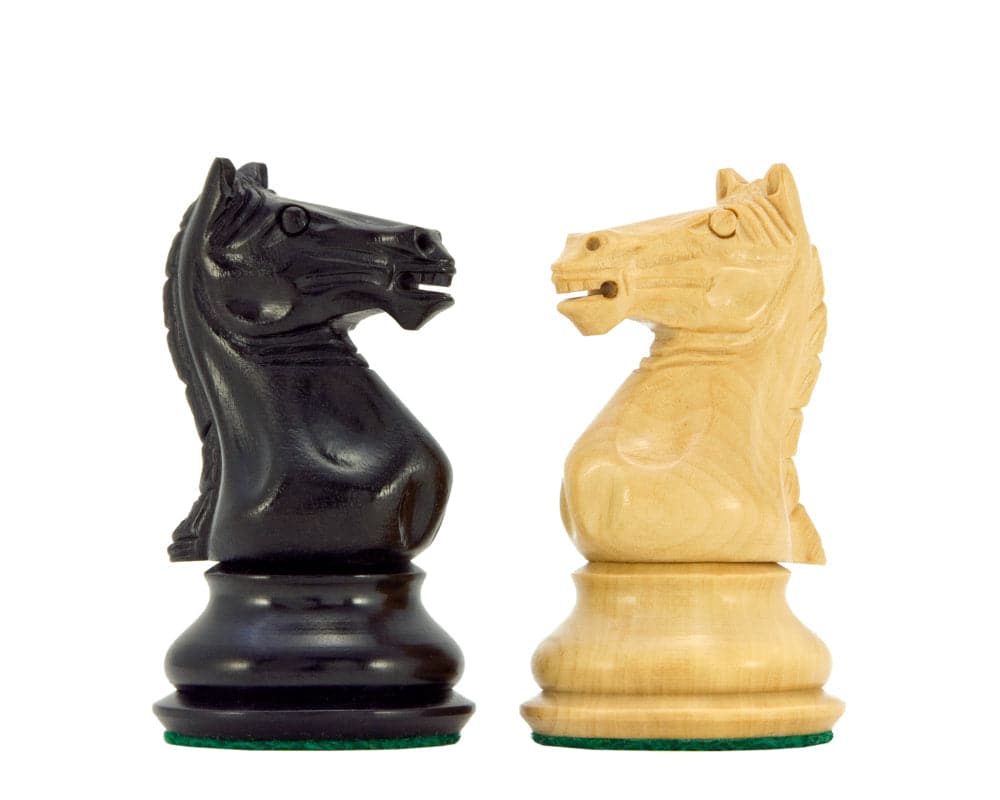 Sentinel Series Ebony and Boxwood Staunton Chess Knights - Classic Staunton design with billiard cloth bases.