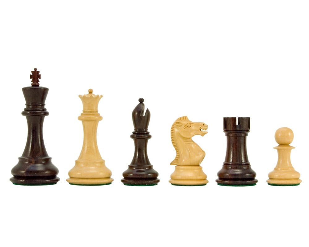 Sicilian Series Rosewood and Boxwood Chess Pieces, Staunton Design, 3.75 Inch Weighted King, Billiard Cloth Bases, Ideal for 20 Inch Board