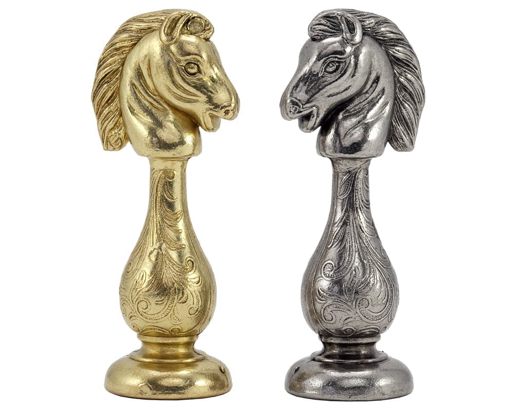 Brass and Nickel Chess Knights with Intricate Filigree Detail by Milanese Craftsmen