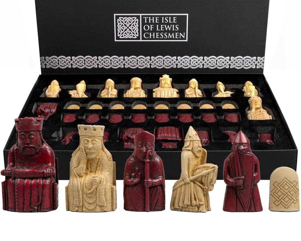 Official Ltd Edition Isle of Lewis Red and Ivory Chessmen Set from The Regency Chess Company with unique handcrafted designs