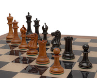 1849 Reproduction Staunton Ebony & Antiqued Boxwood Chess Pieces - 11.2cm