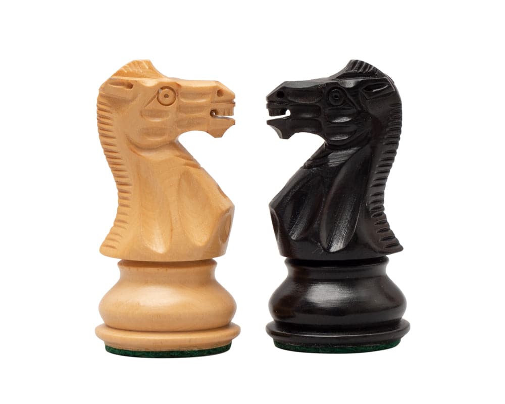 Classic Staunton 3.5 Inch Ebonised Boxwood Chessmen Knights - Traditional Design, Weighted and Felted