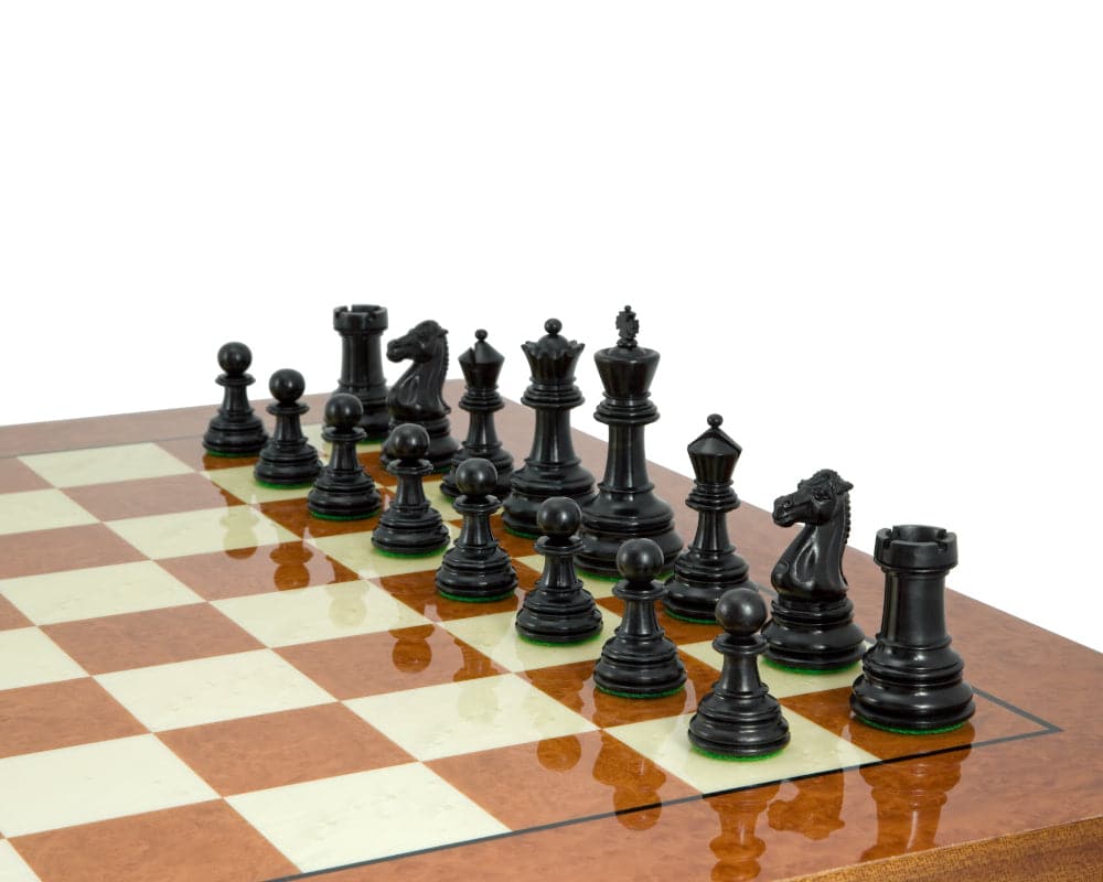 Cheltenham Ebony and Rootwood Grand Chess Set on 24 inch Italian Board with Handcrafted Solid Ebony Pieces