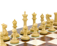 Old English Elite Ebony and Briar Luxury Chess Set with lacqured briarwood and elm veneer board, hand made in Italy.