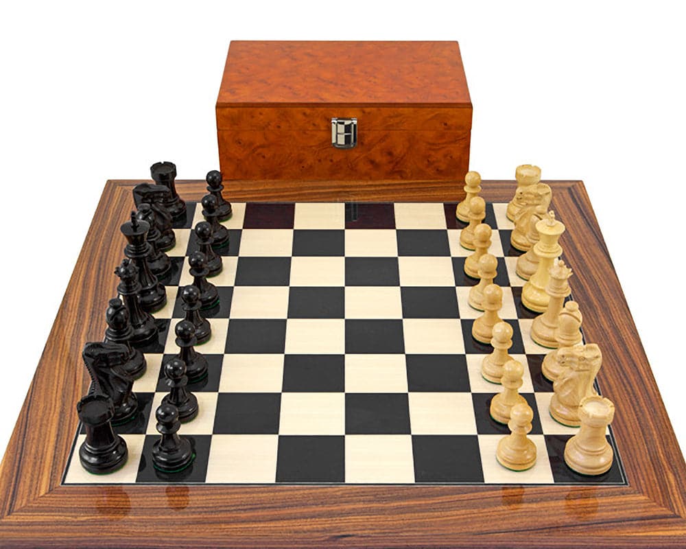 Supreme Ebony Chess Set with Burl Wood Case (Hover Image)