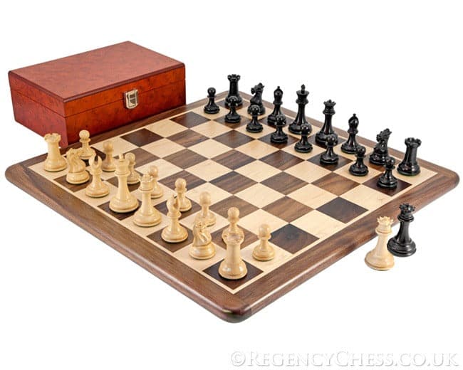 Sovereign Ebony and Walnut Chess Set with Rootwood Case