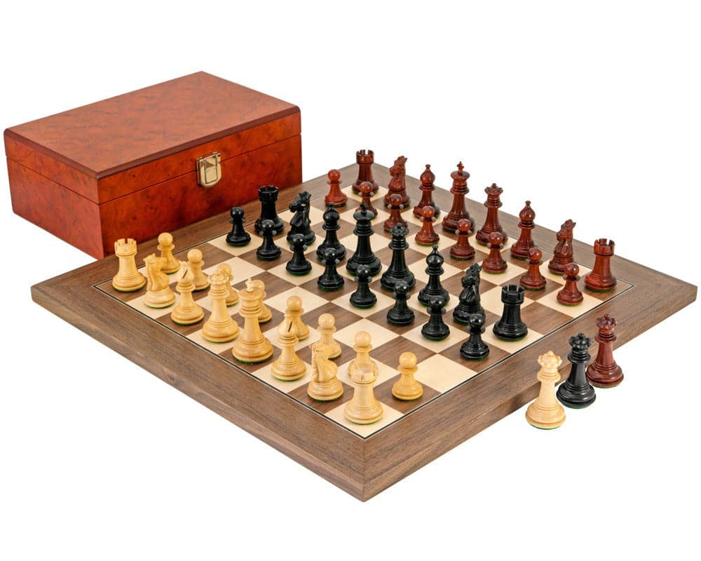 Madrid Tres Corone Ebony, Padauk and Walnut Chess Set