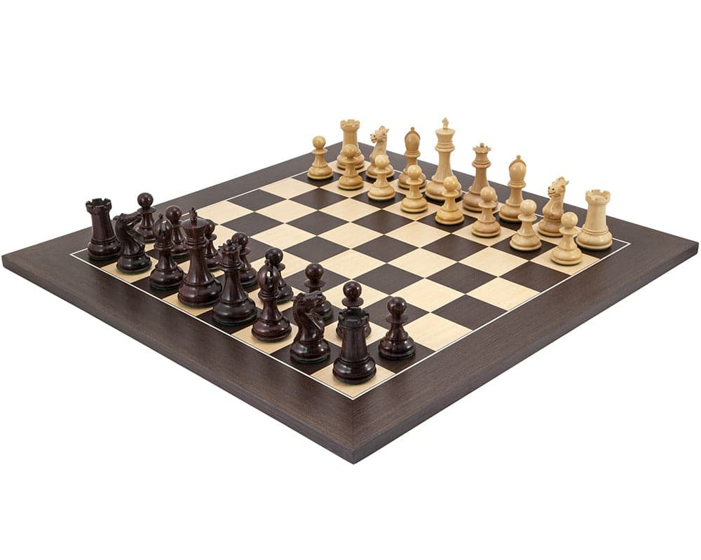 Sandringham Rosewood and Wenge Luxury Chess Set with Staunton design, handcrafted from rosewood, featuring a 23.6 inch wenge board.