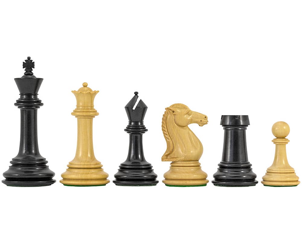 Parthenon Rosewood and Ebony Chess Pieces with Staunton design showcasing king, queen, bishop, knight, rook, and pawn.