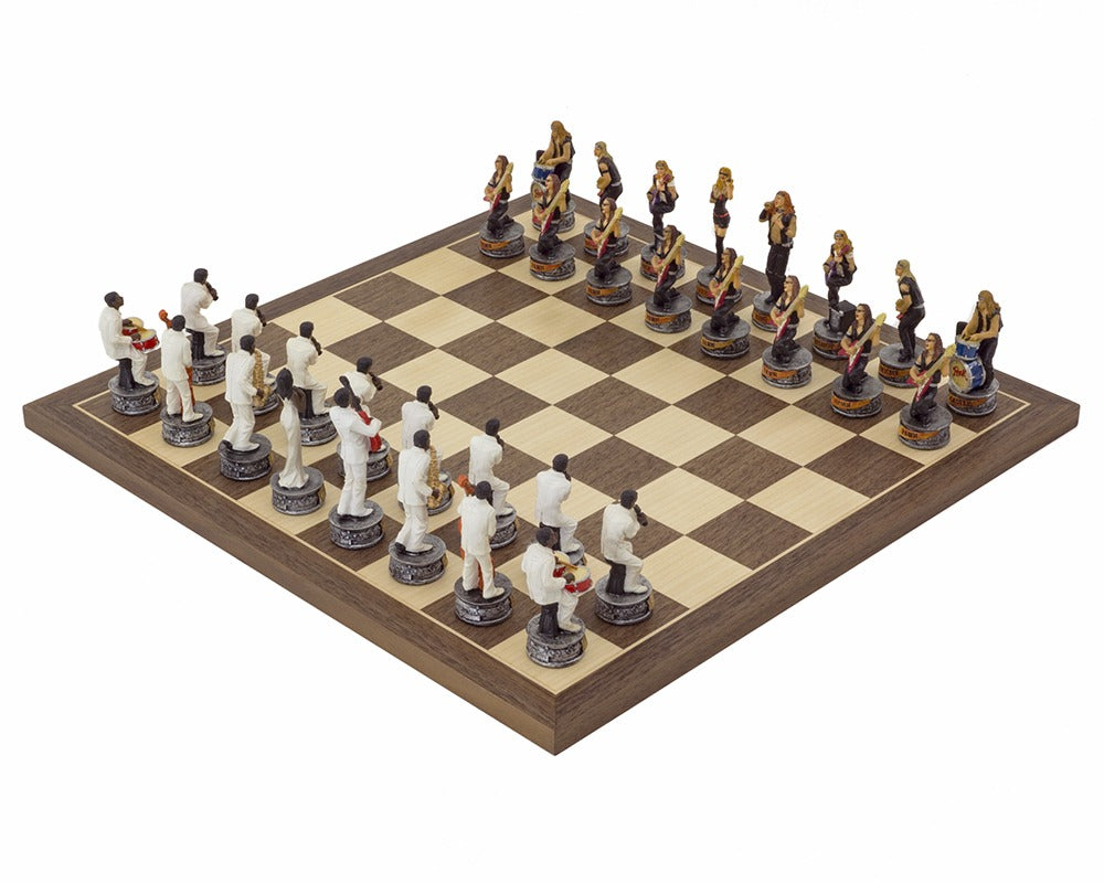 The Jazz Band Vs Rock Stars Hand painted themed Chess set by Italfama