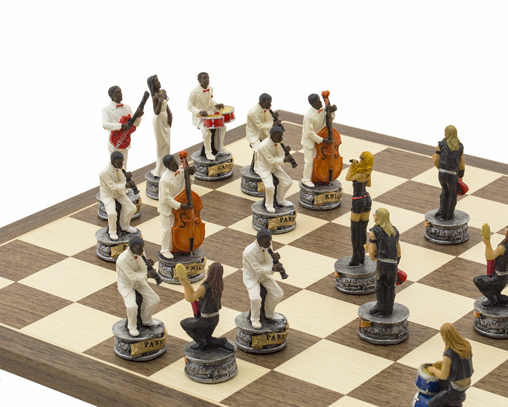 The Jazz Band Vs Rock Stars Hand painted themed Chess set by Italfama