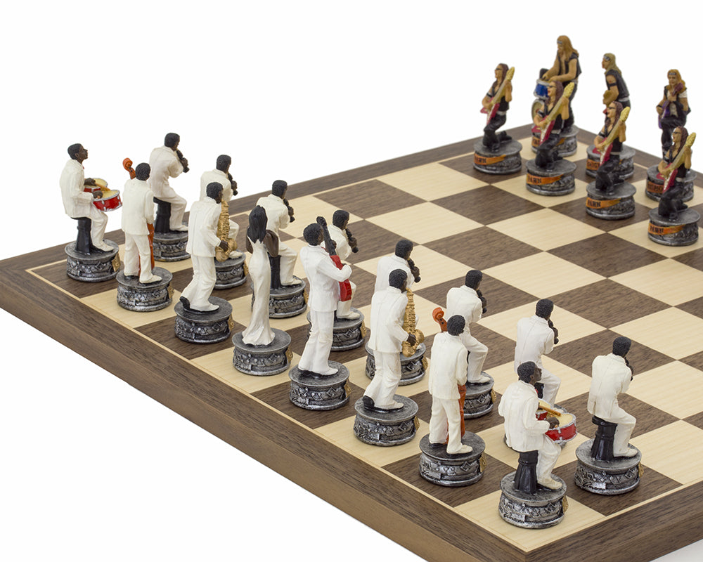 The Jazz Band Vs Rock Stars Hand painted themed Chess set by Italfama