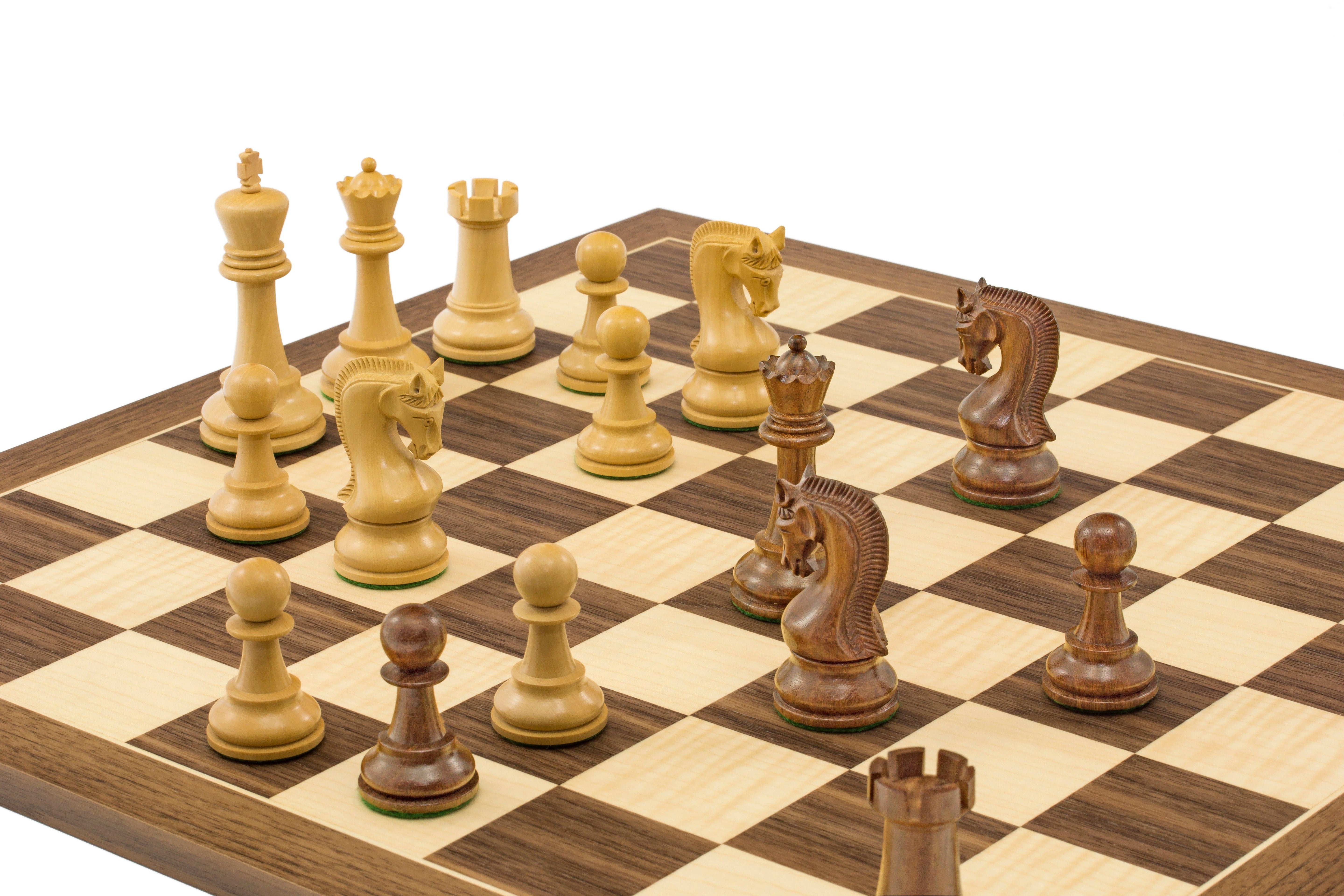 Leningrad Acacia and Walnut Chess Set with 15.75 Inch Mahogany Chess Board and Lewis Chessmen Pieces