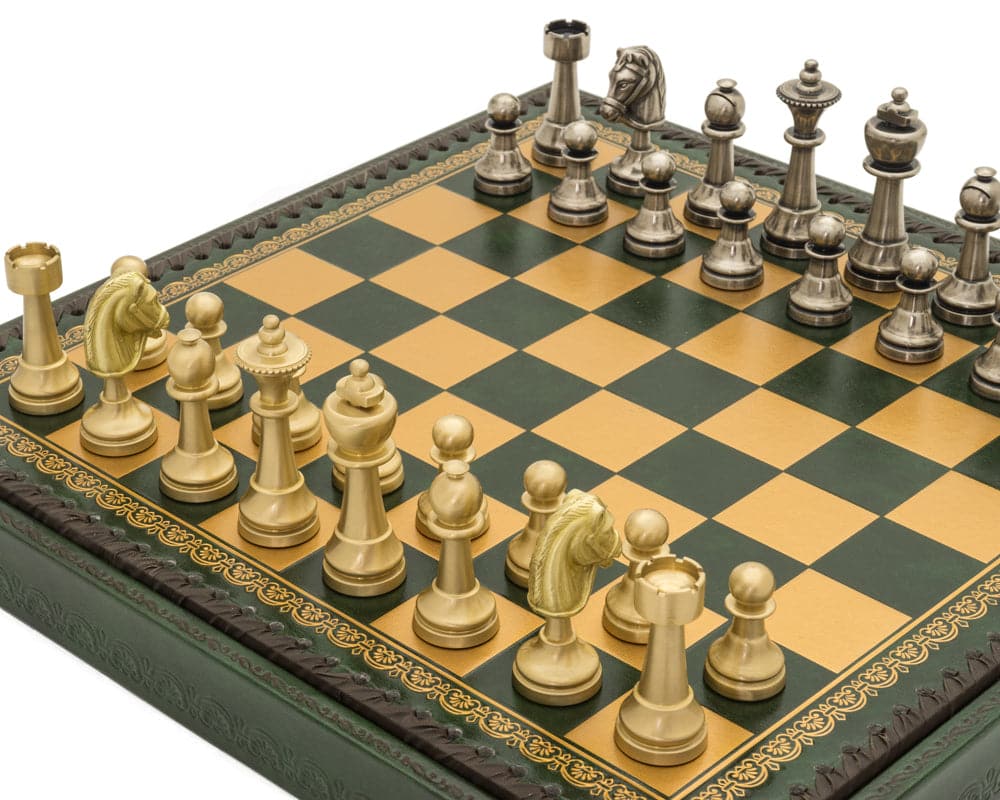 The Turin Verde Italian Chess Set incorporating Backgammon Board, Dice and Draughts (Hover Image)