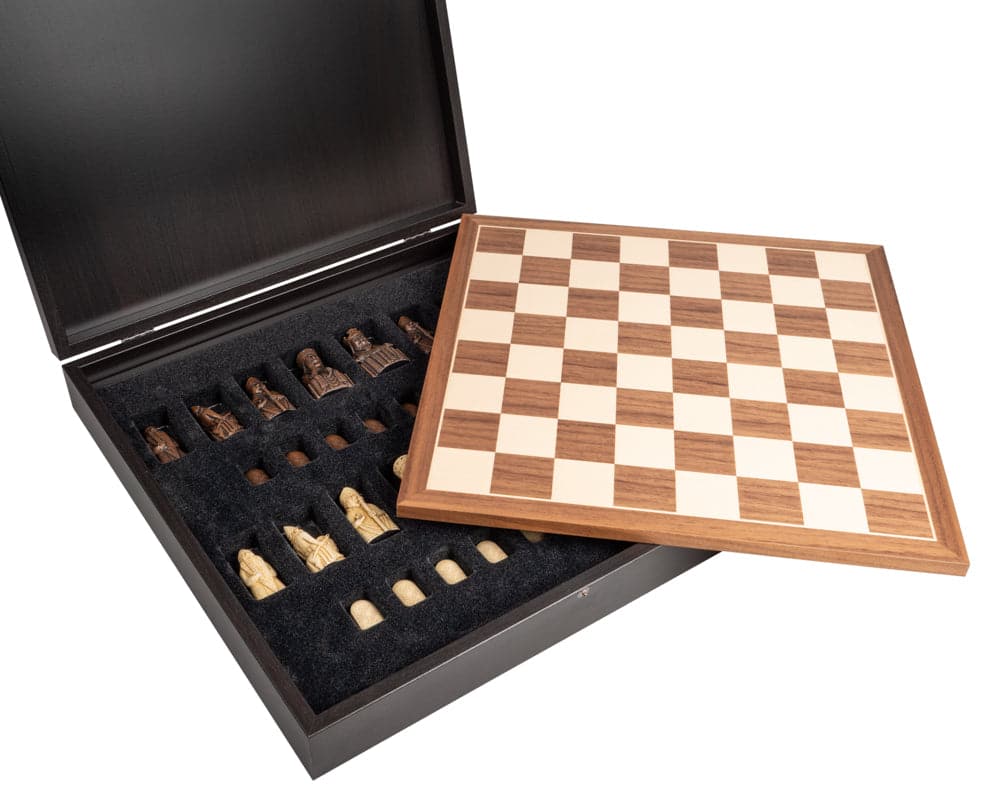 The Isle of Lewis and Walnut Deluxe Chess Set in Exclusive Presentation Box with Mid Sized Lewis Pieces and Walnut Chess Board