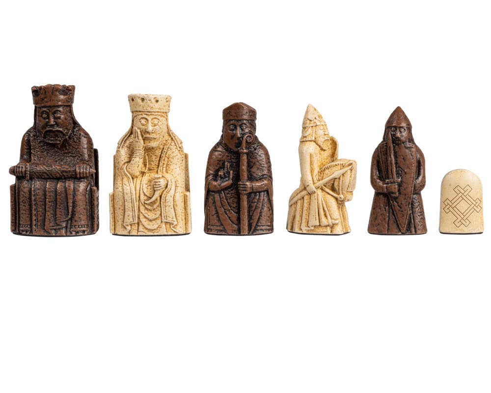 Isle of Lewis and Walnut Deluxe chess set pieces with intricate design and craftsmanship.