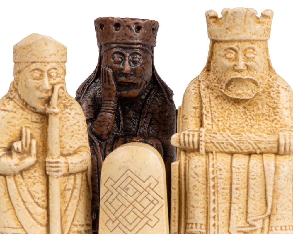 "Close-up of Isle of Lewis chess pieces from the Deluxe Chess Set"