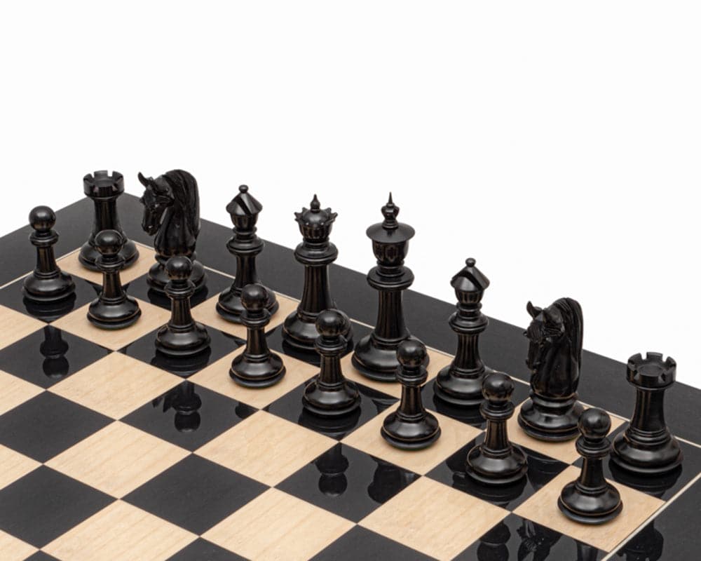 Blackburne Ebony and Black Anegre Chess Set on a 23.6-inch board with 2.36-inch squares.