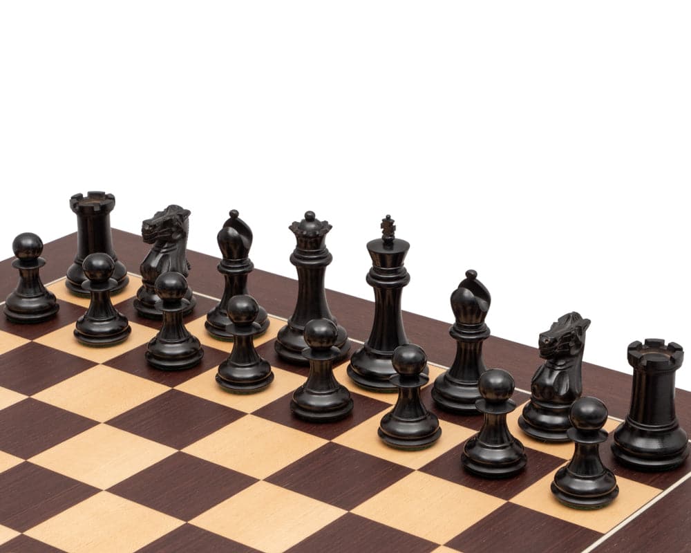 Sovereign Ebony and Wenge luxury chess set with Staunton design, 3 inch king, and high-quality Wenge and Maple board